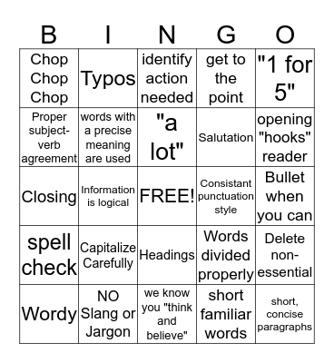 Grammer Bingo Card
