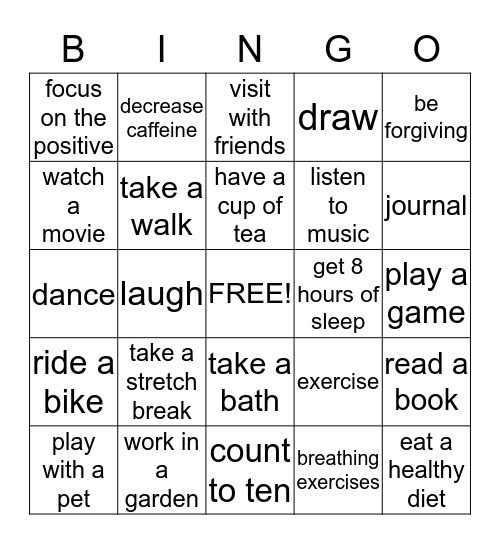 Stress BINGO Card