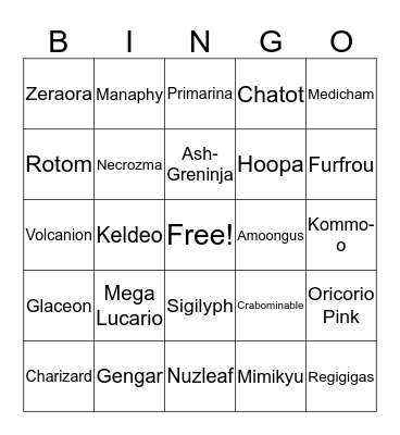 Least Favorite Pokemon Bingo Card