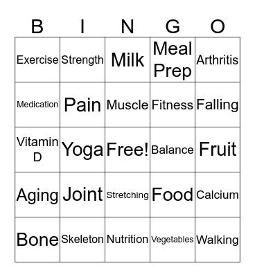 Skeletal System While Aging Bingo Card