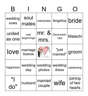 "Here Comes The Bride"! Bingo Card