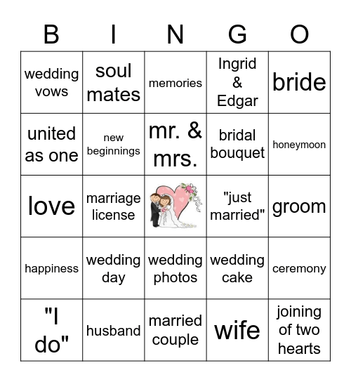 "Here Comes The Bride"! Bingo Card