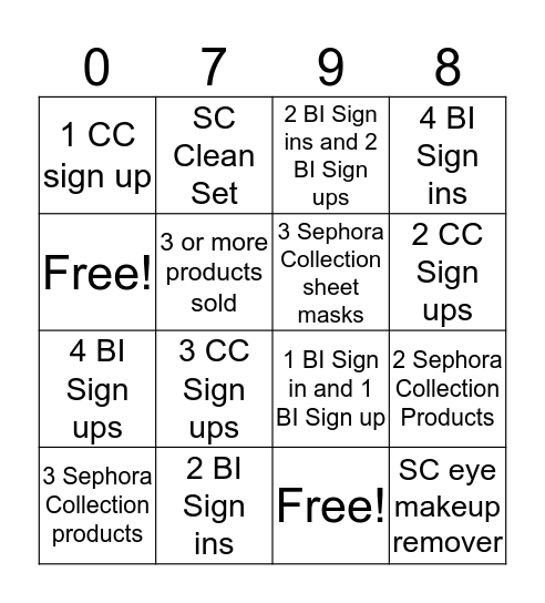 Skin Care Card  Bingo Card