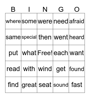 SIGHT WORD BINGO Card