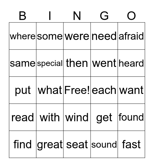 SIGHT WORD BINGO Card
