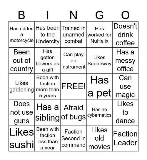 Interrogation Bingo Card