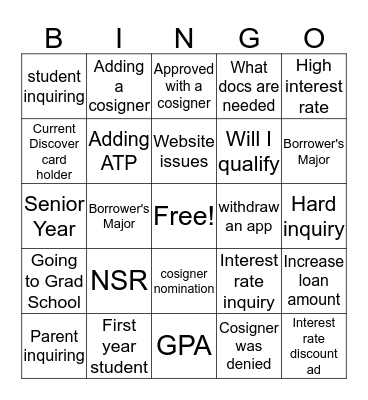 Acknowledgement Bingo Card