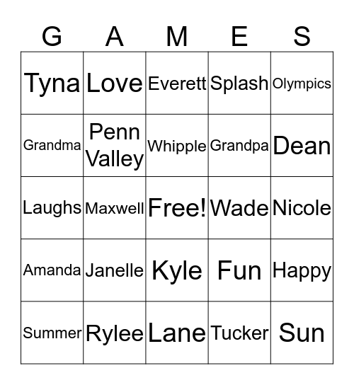 Maxwell Olympics 2019 Bingo Card