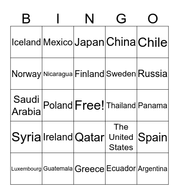 World Geography Bingo Card