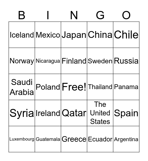 World Geography Bingo Card