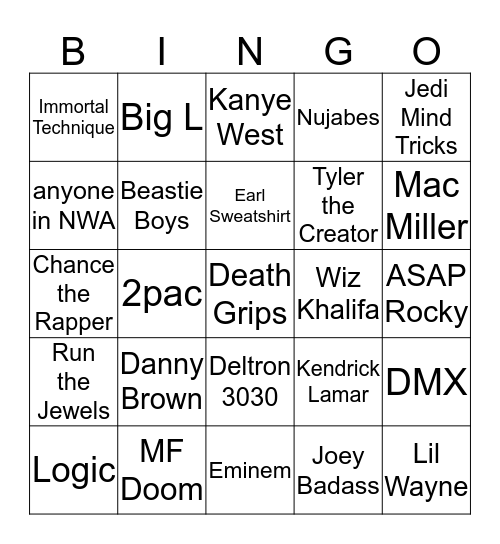 Wypipo be like "I don't like hip hop but I do like..."  Bingo Card