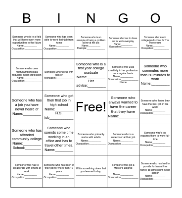 Career Night BINGO! Bingo Card