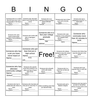 Career Night BINGO! Bingo Card