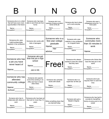 Career Night BINGO! Bingo Card