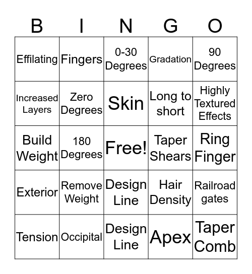 Haircutting Bingo Card