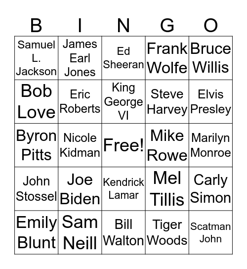 Famous People Who Stutter Bingo Card