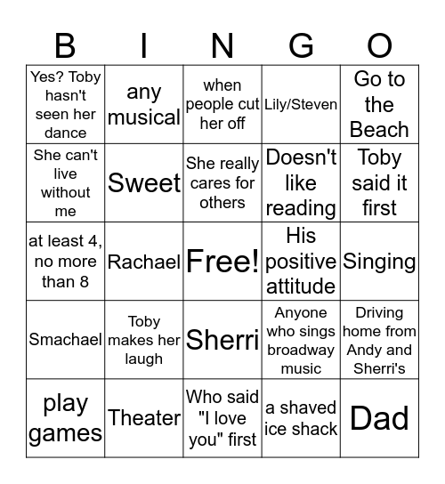 What did Toby Say? Bingo Card
