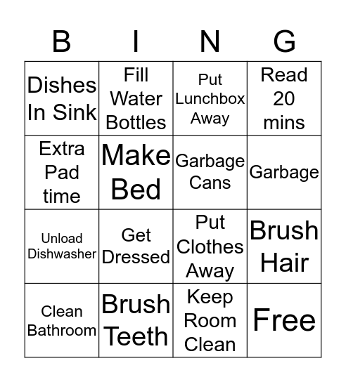 Chore Bingo Card