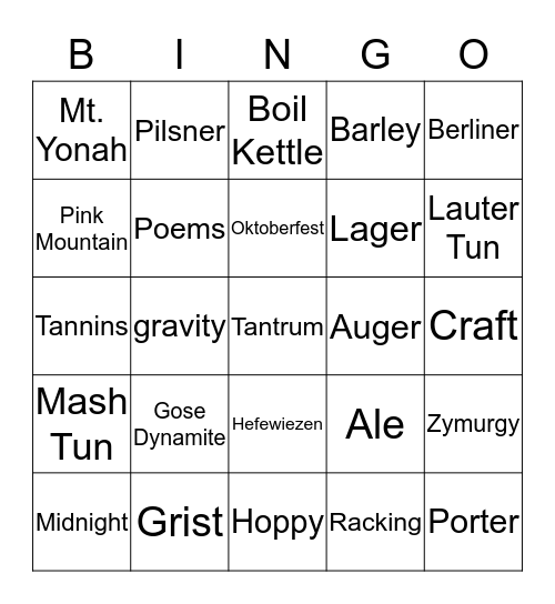 Tantrum Brewing Company Bingo  Bingo Card