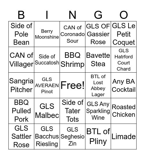 Sunday Bingo Card