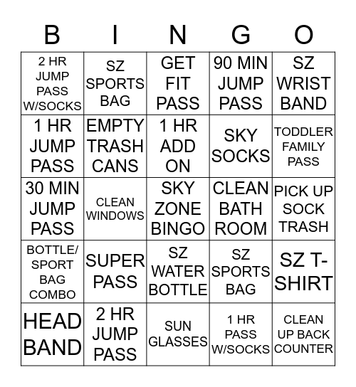 SKYZONE KENNESAW Bingo Card