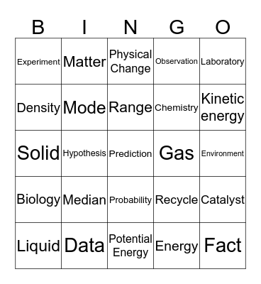 Science Bingo Card