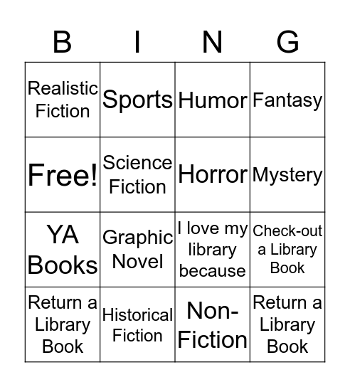 I Love My Library Genres Bingo Card
