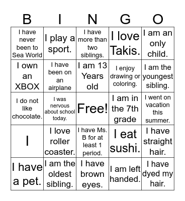 Untitled Bingo Card