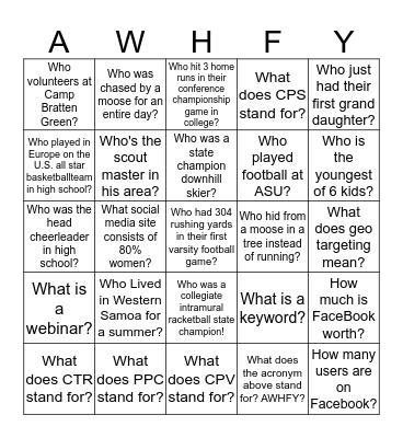 CONSULTANT & INTERNET BINGO Card