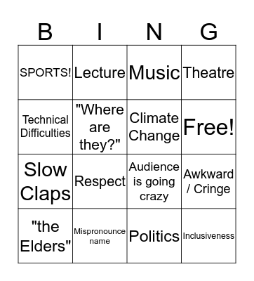 Assembly Bingo Card