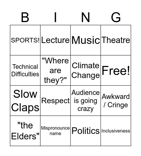 Assembly Bingo Card