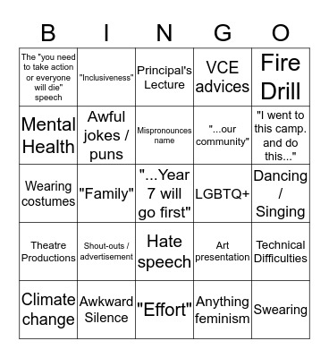 Assembly Bingo Card