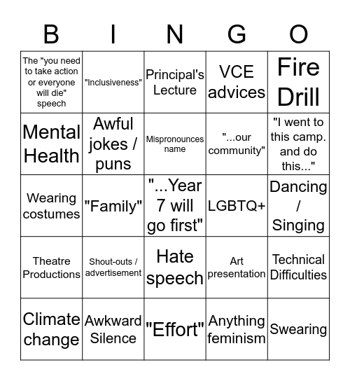 Assembly Bingo Card