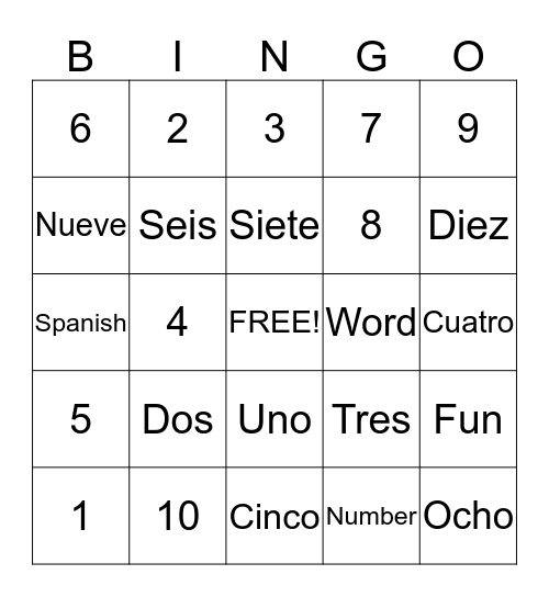 Spanish Number Words Bingo Card