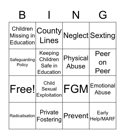 Safeguarding Bingo Card