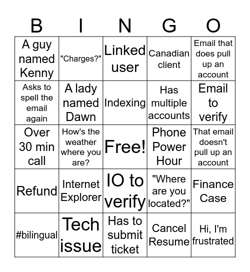 Untitled Bingo Card
