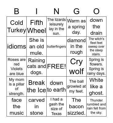 Idioms  Bingo Card