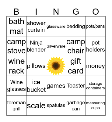 Kristin's Bridal Shower Bingo Card