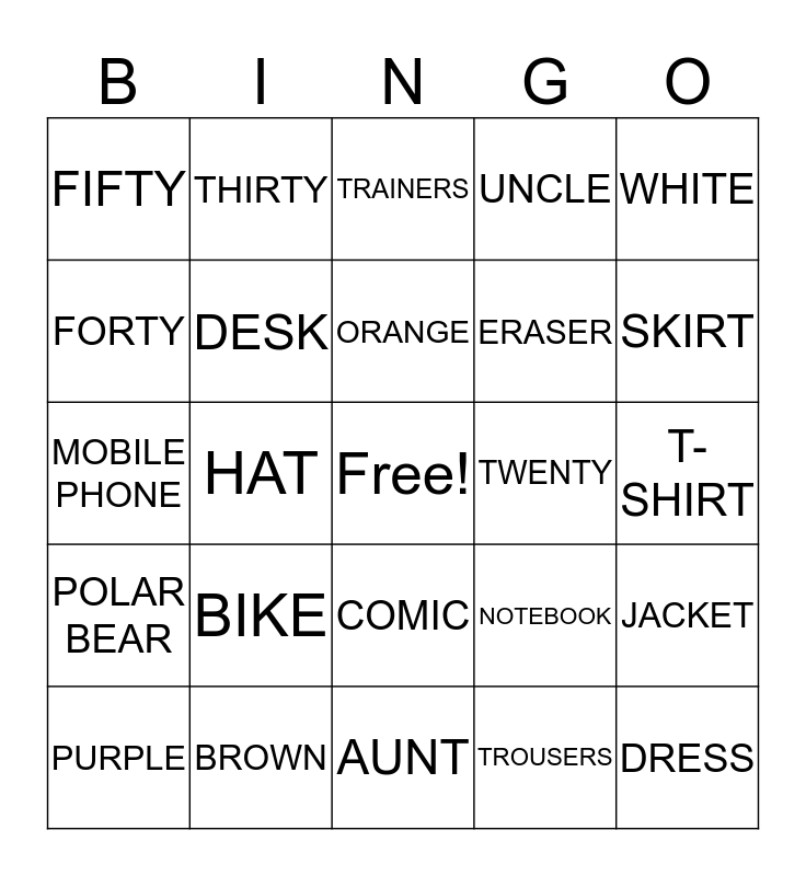 REVISION Bingo Card