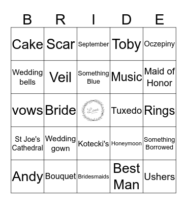 Marcela's Bridal Shower Bingo Card