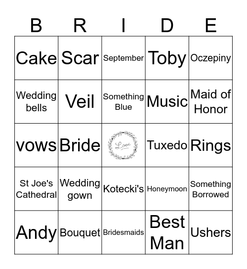 Marcela's Bridal Shower Bingo Card