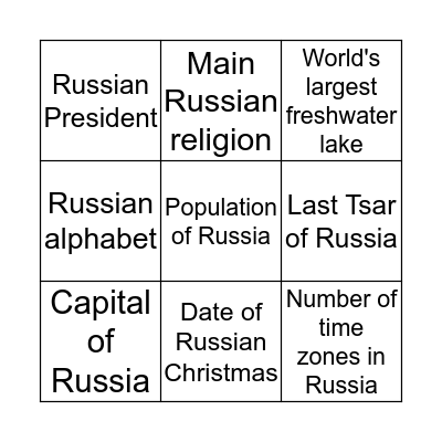 RUSSIA Bingo Card