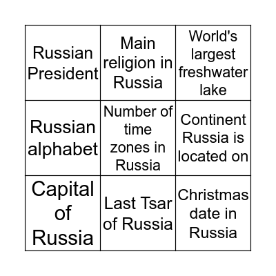 FACTS ABOUT RUSSIA  Bingo Card