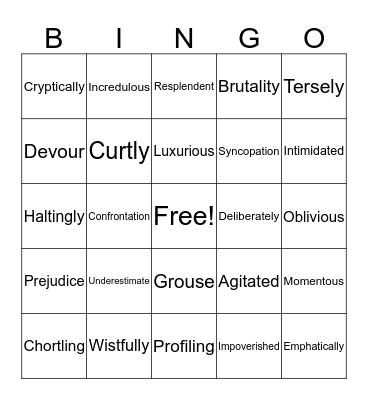 Vocabulary Bingo Card