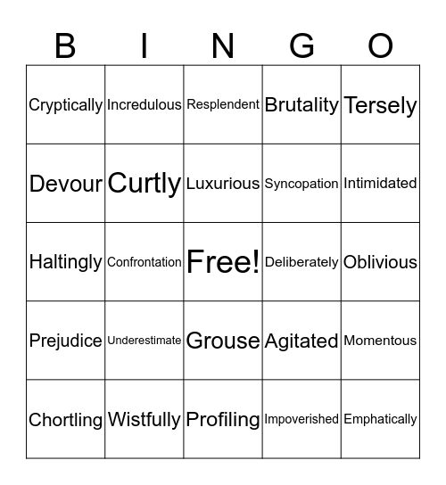 Vocabulary Bingo Card