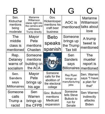 Democratic Primary Debate Night One Bingo Card