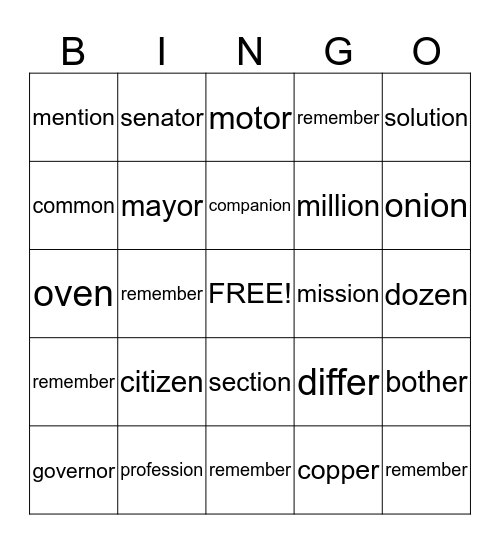 School list Bingo Card