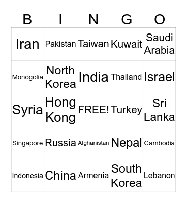 BINGO (ASIA) Bingo Card