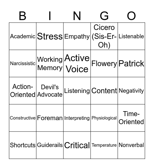 Are you Listening? Bingo Card