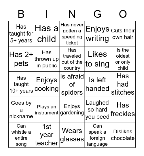 Get to Know You BINGO Card